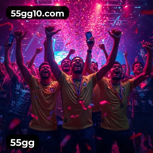 App 55gg para iOS e Android — interface mobile, login biométrico e PIX integrado