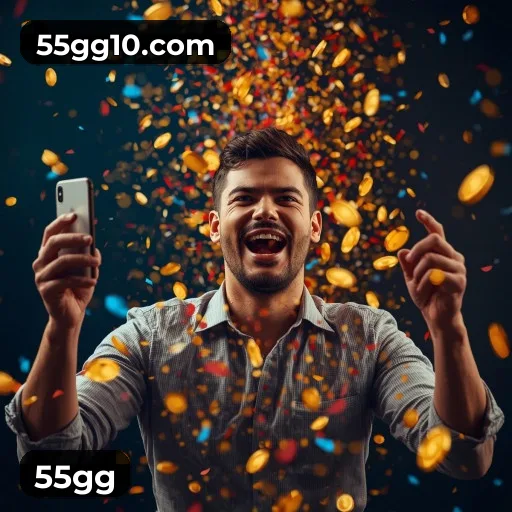 App 55gg para iOS e Android — interface mobile, login biométrico e PIX integrado